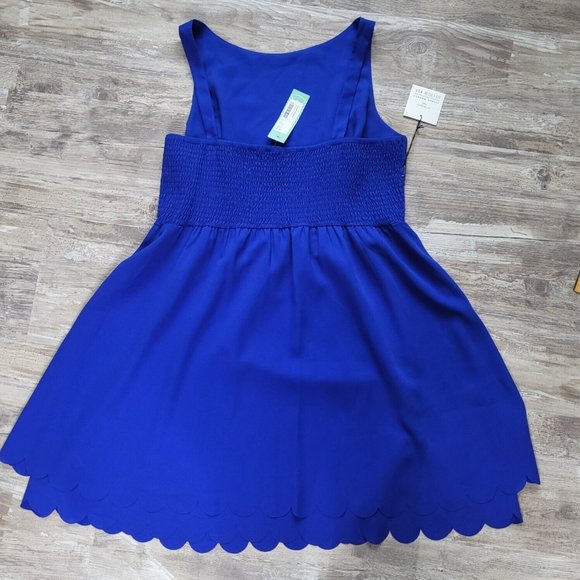 Susana Monaco Blue Ruched Scalloped A-Line Party Cocktail Summer Dress NWT 12 - Picture 5 of 9